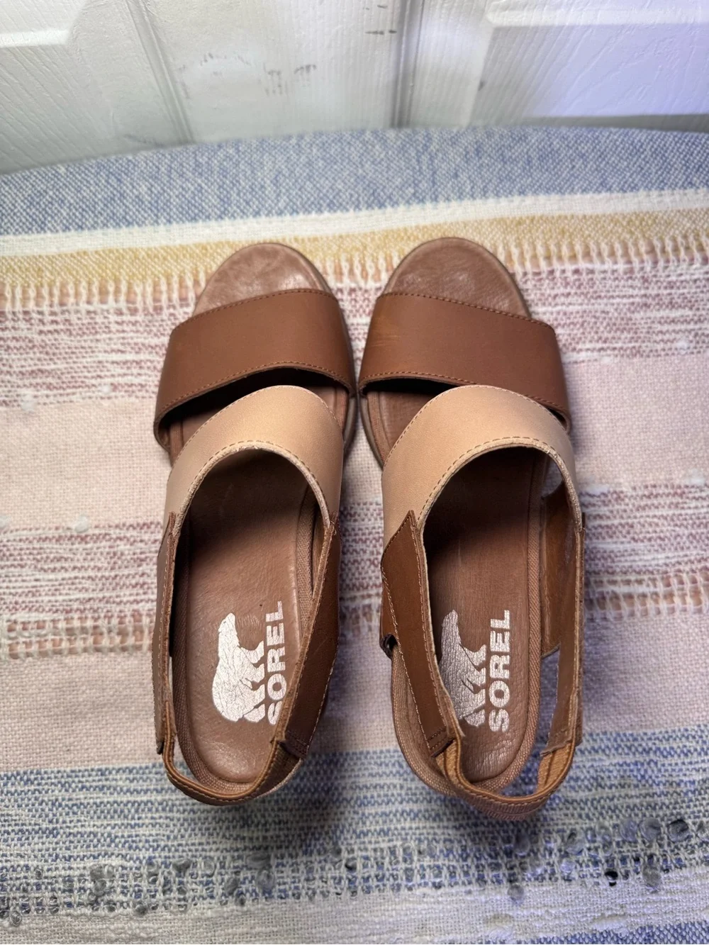 Sorel Women's Brown and Beige Slingback Wedge Sandals